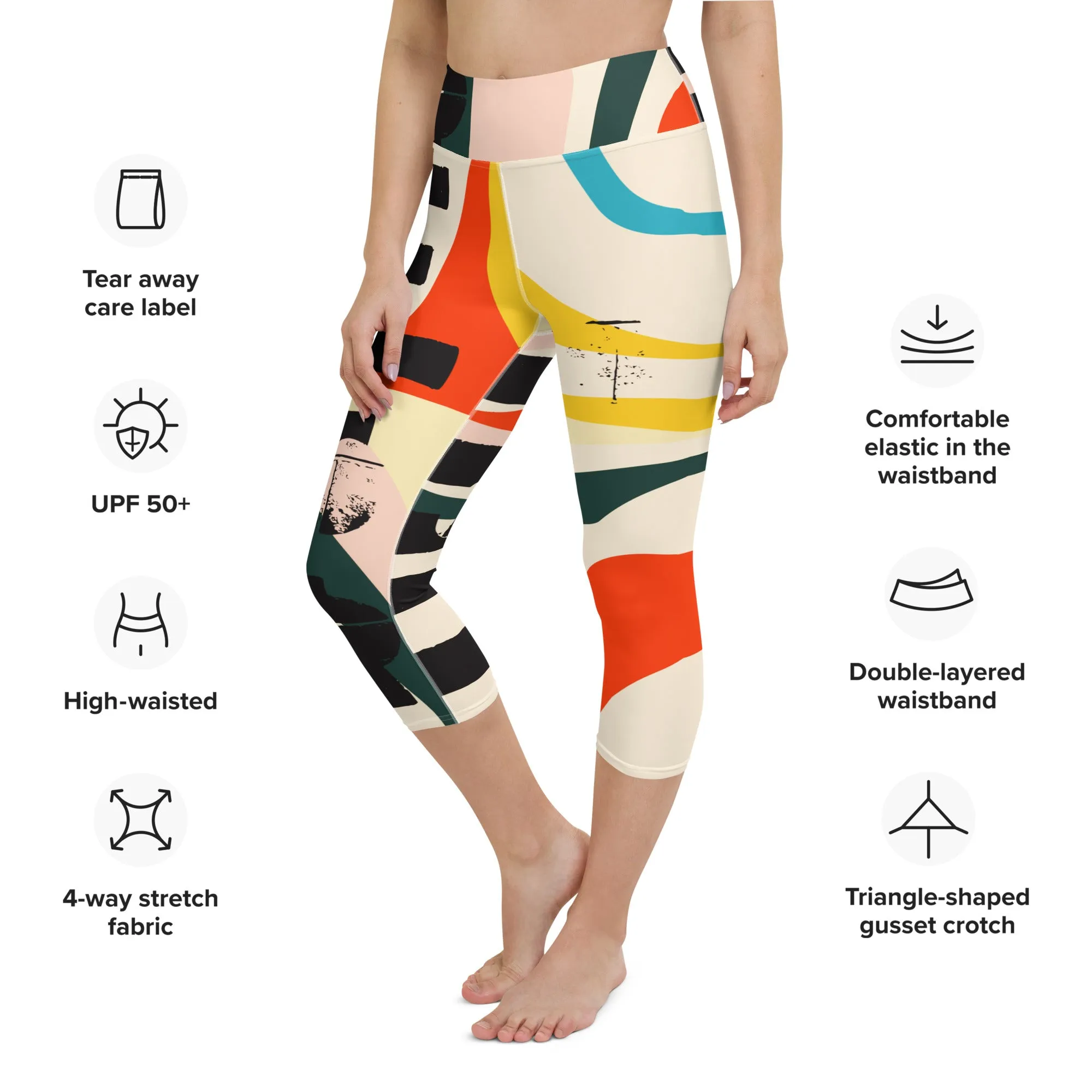 Printed Capris "Stripe Art" Black/Red/Yellow