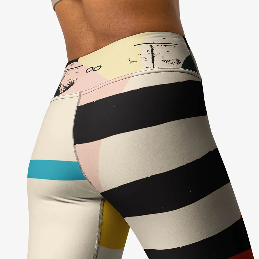 Printed Capris "Stripe Art" Black/Red/Yellow