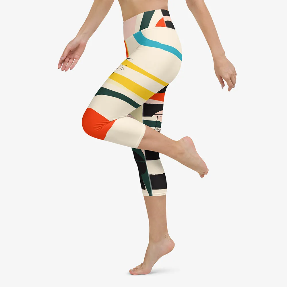 Printed Capris "Stripe Art" Black/Red/Yellow