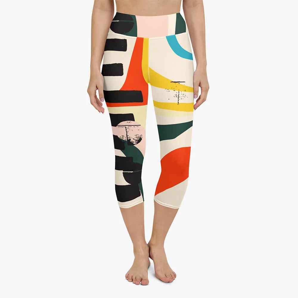 Printed Capris "Stripe Art" Black/Red/Yellow