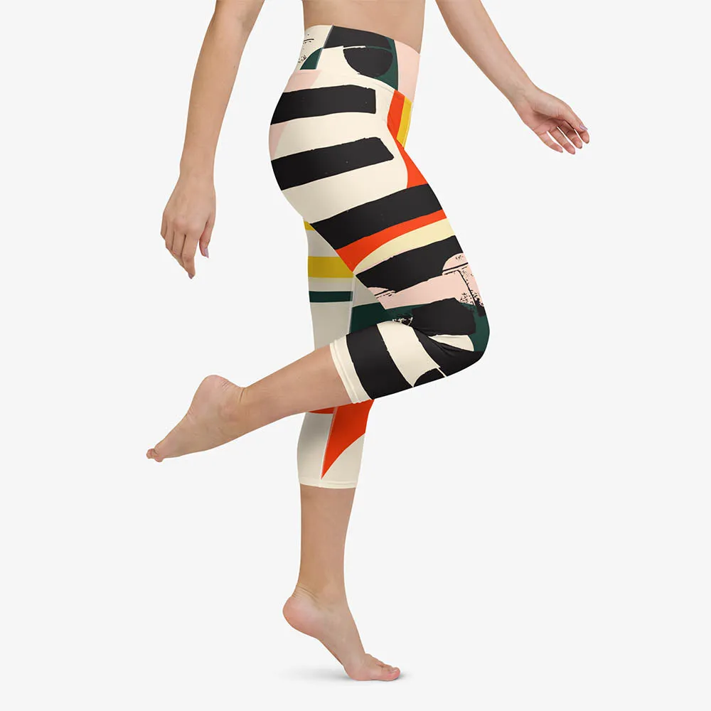 Printed Capris "Stripe Art" Black/Red/Yellow