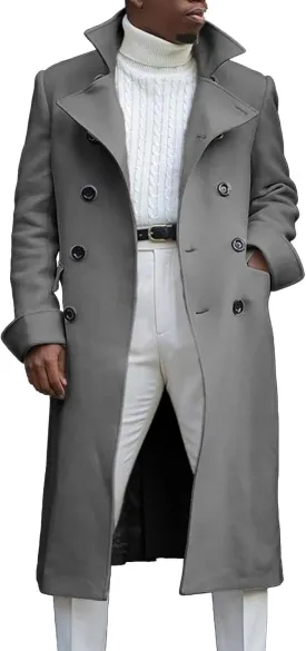 QWENTMTNTY Wool Pea Coats for Men Winter Slim Fit Casual Single Breasted Trench Coat Mid-Length Thermal Business Peacoat