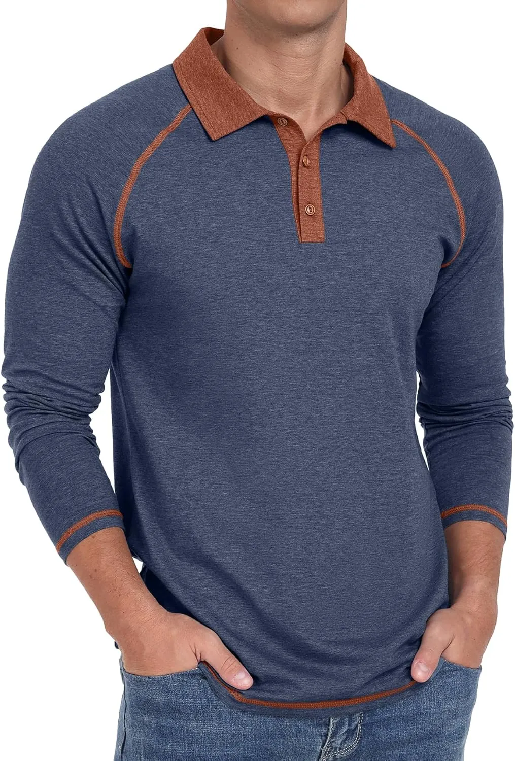 Sailwind Mens Long Sleeve Polo Shirts Cotton Fashion Casual Raglan Golf Shirts