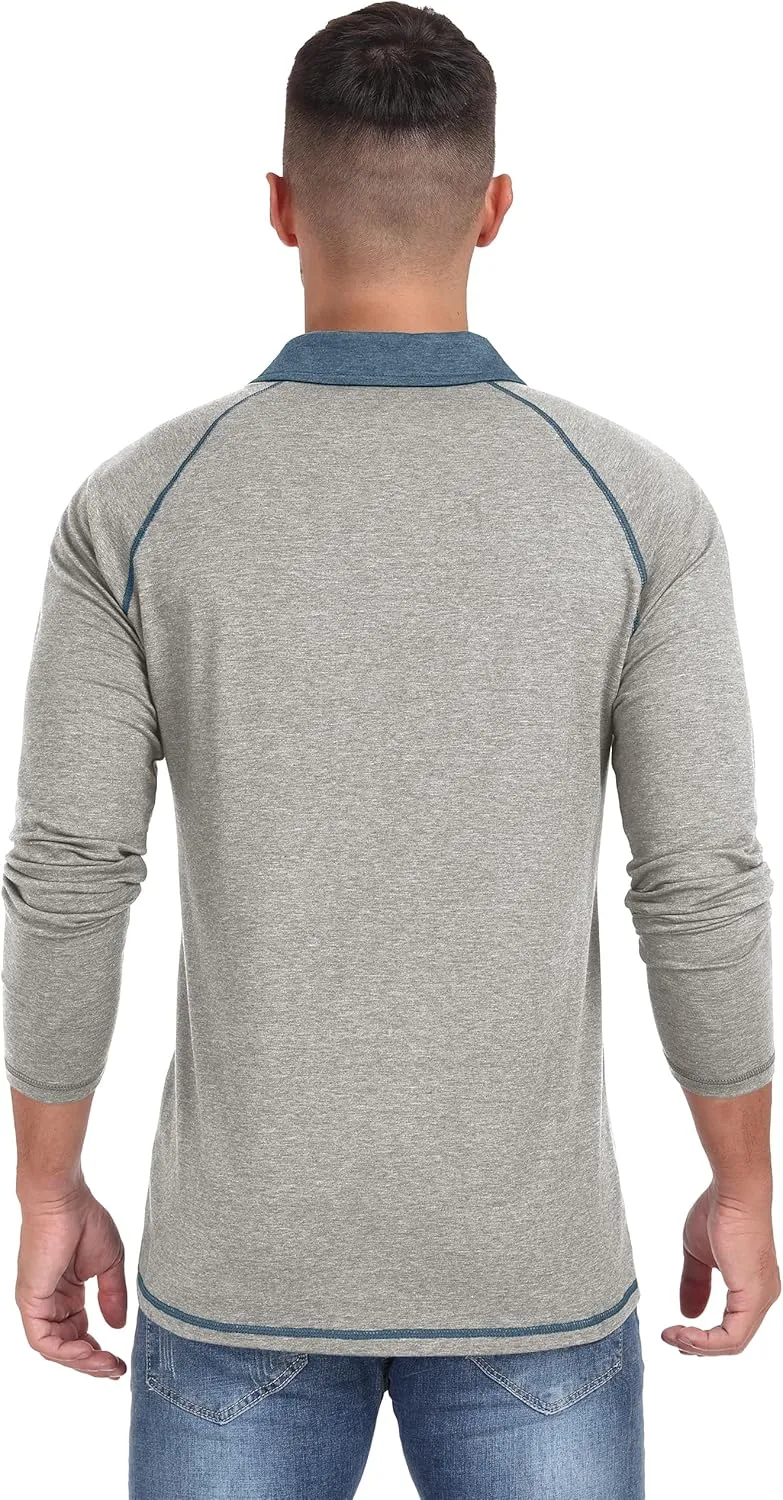Sailwind Mens Long Sleeve Polo Shirts Cotton Fashion Casual Raglan Golf Shirts