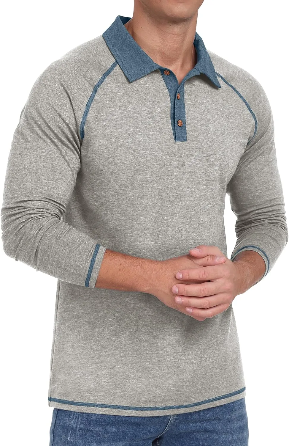 Sailwind Mens Long Sleeve Polo Shirts Cotton Fashion Casual Raglan Golf Shirts