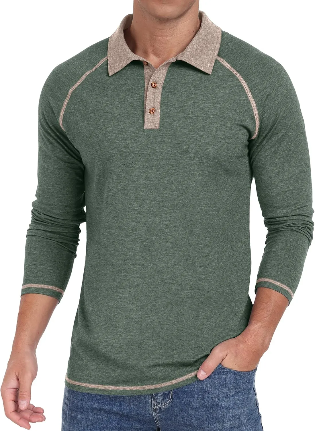 Sailwind Mens Long Sleeve Polo Shirts Cotton Fashion Casual Raglan Golf Shirts