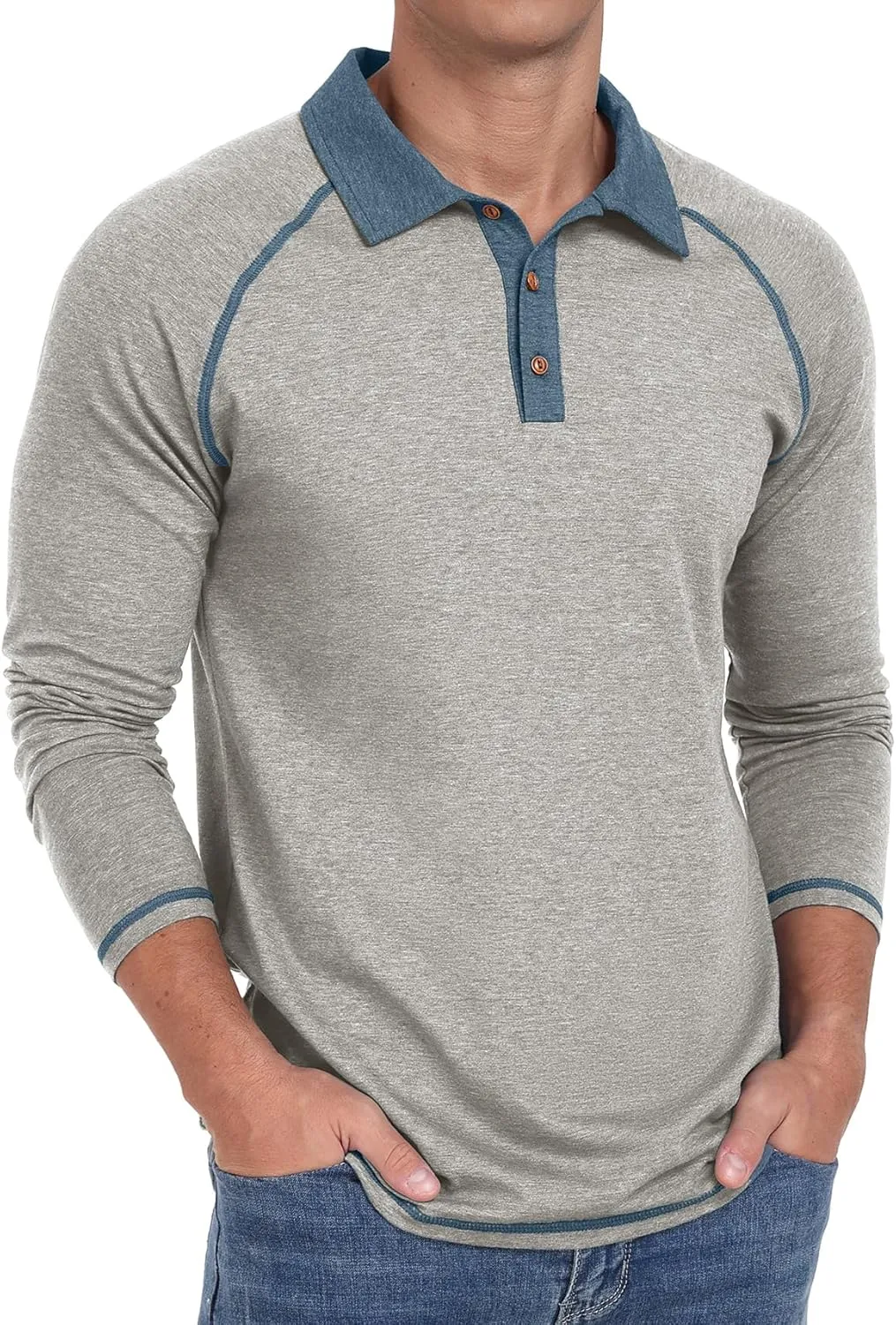 Sailwind Mens Long Sleeve Polo Shirts Cotton Fashion Casual Raglan Golf Shirts