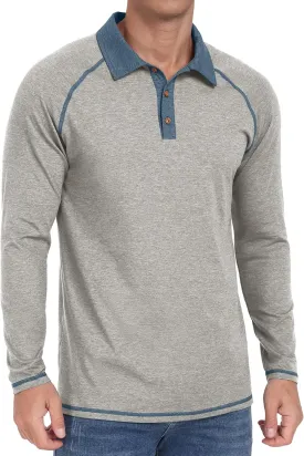 Sailwind Mens Long Sleeve Polo Shirts Cotton Fashion Casual Raglan Golf Shirts