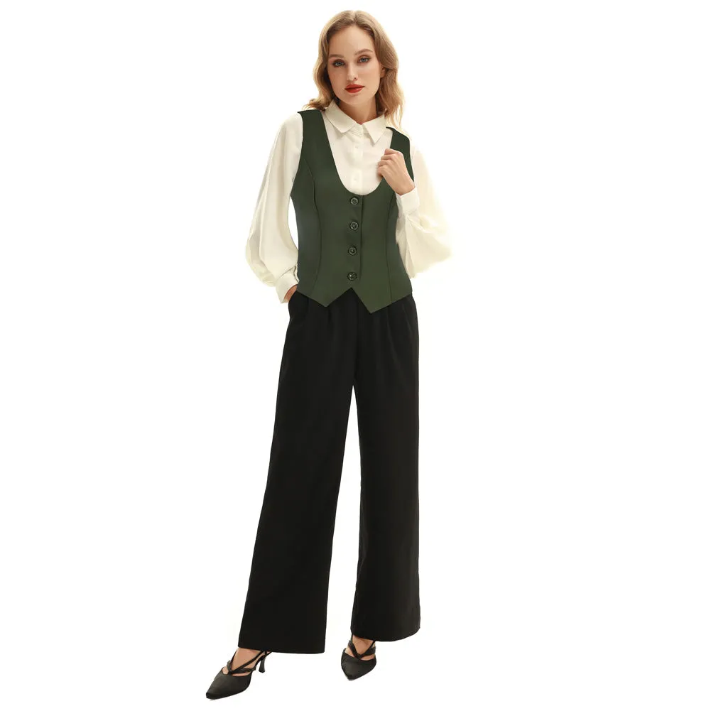 Seckill Offer⌛Double Breasted Waistcoat Vintage Lapel Collar Vest Coat with 2 Pockets