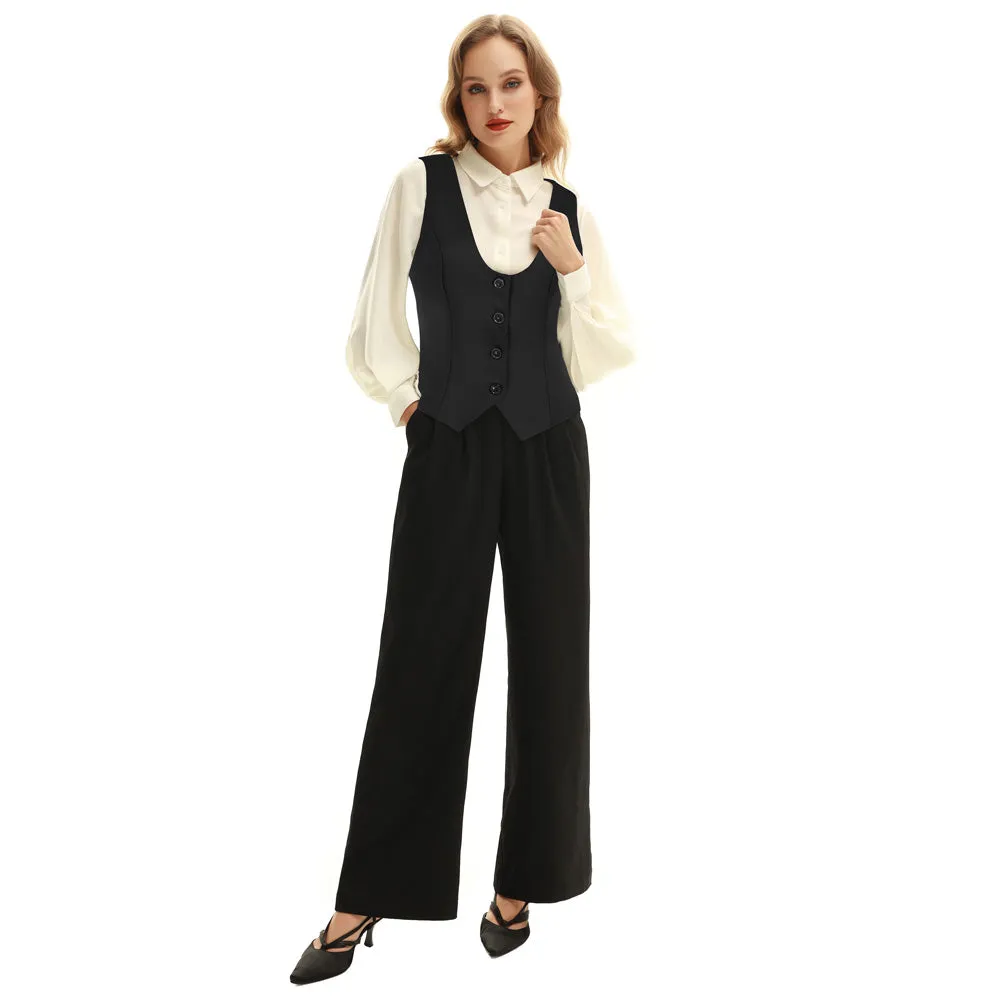 Seckill Offer⌛Double Breasted Waistcoat Vintage Lapel Collar Vest Coat with 2 Pockets