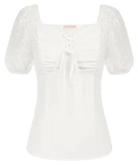 Seckill Offer⌛Ruched Puffed Short Sleeve Square V-Neck Tops