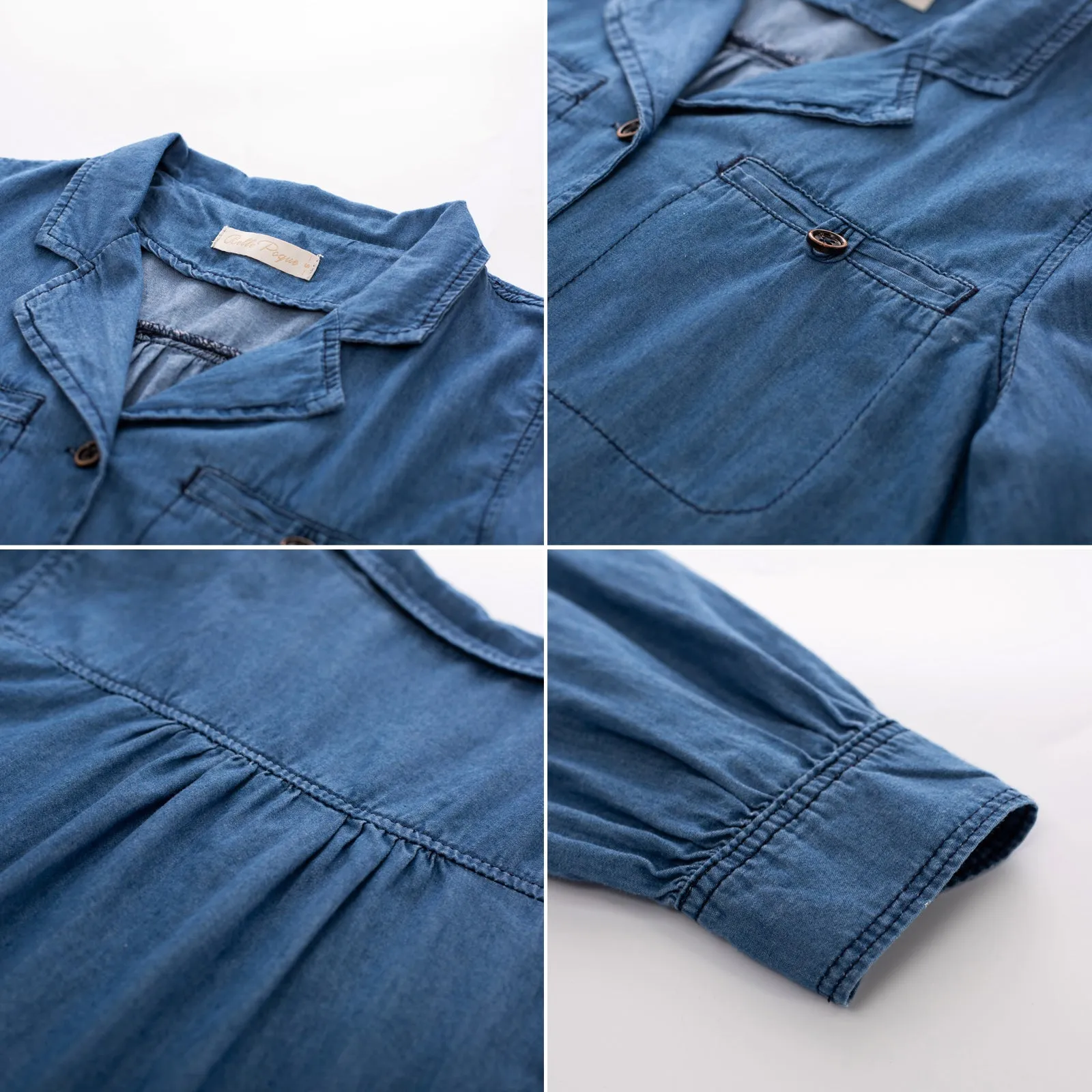 Seckill Offer⌛Vintage Jean Shirt Long Sleeve Lapel Collar V-Neck Button-up Tops