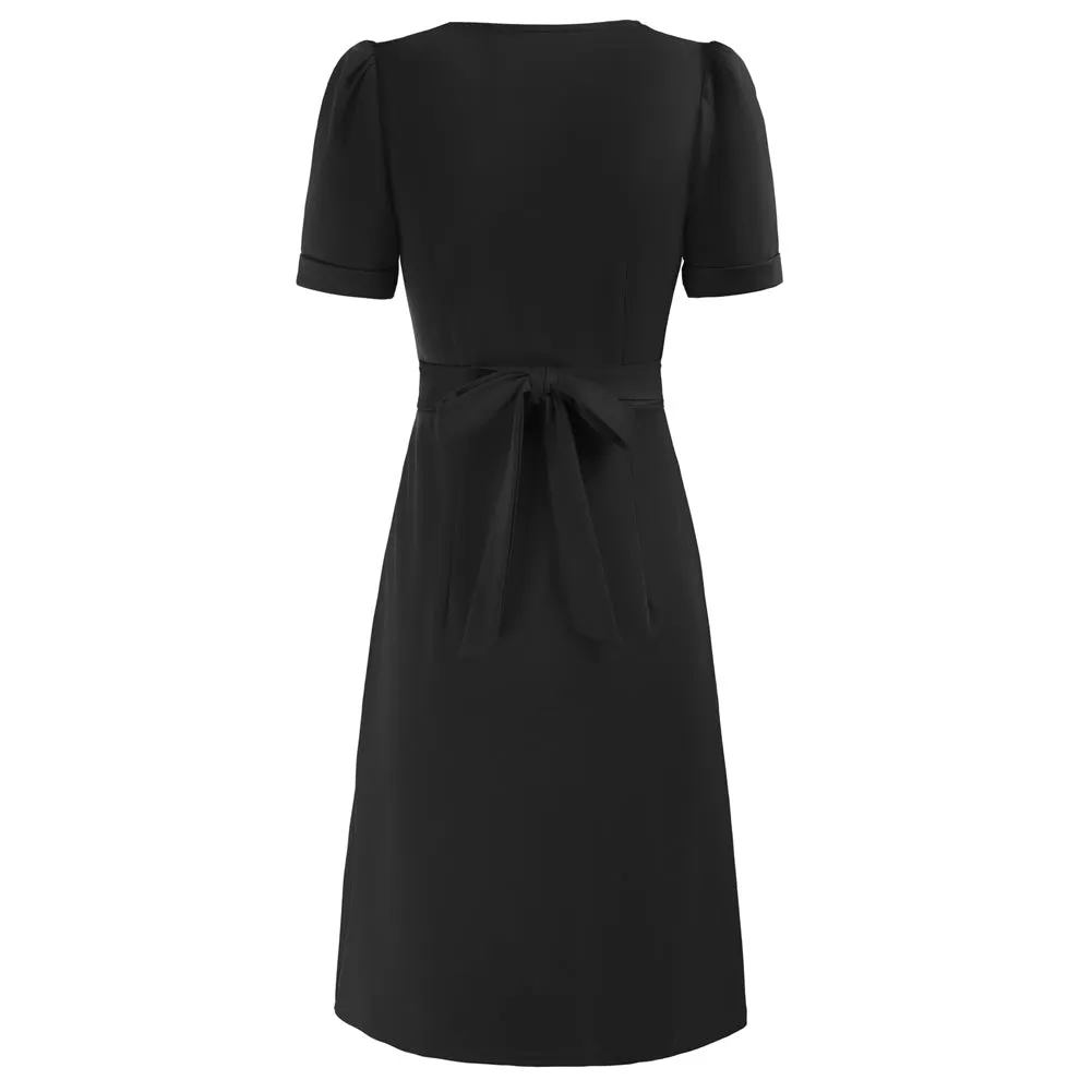 Seckill Offer⌛Vintage Square Neck Dress Short Sleeve Defined Waist A-Line Dress