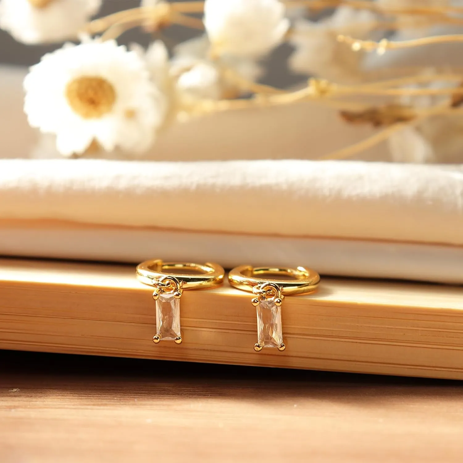 Small Gold Silver Hoop Earrings for Women, Dainty Square Rhinestone Lightweight Rectangle Multicolor Crystal Birthstone Dangling Huggie Earing Prom Jewelry Gift