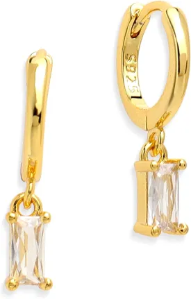 Small Gold Silver Hoop Earrings for Women, Dainty Square Rhinestone Lightweight Rectangle Multicolor Crystal Birthstone Dangling Huggie Earing Prom Jewelry Gift