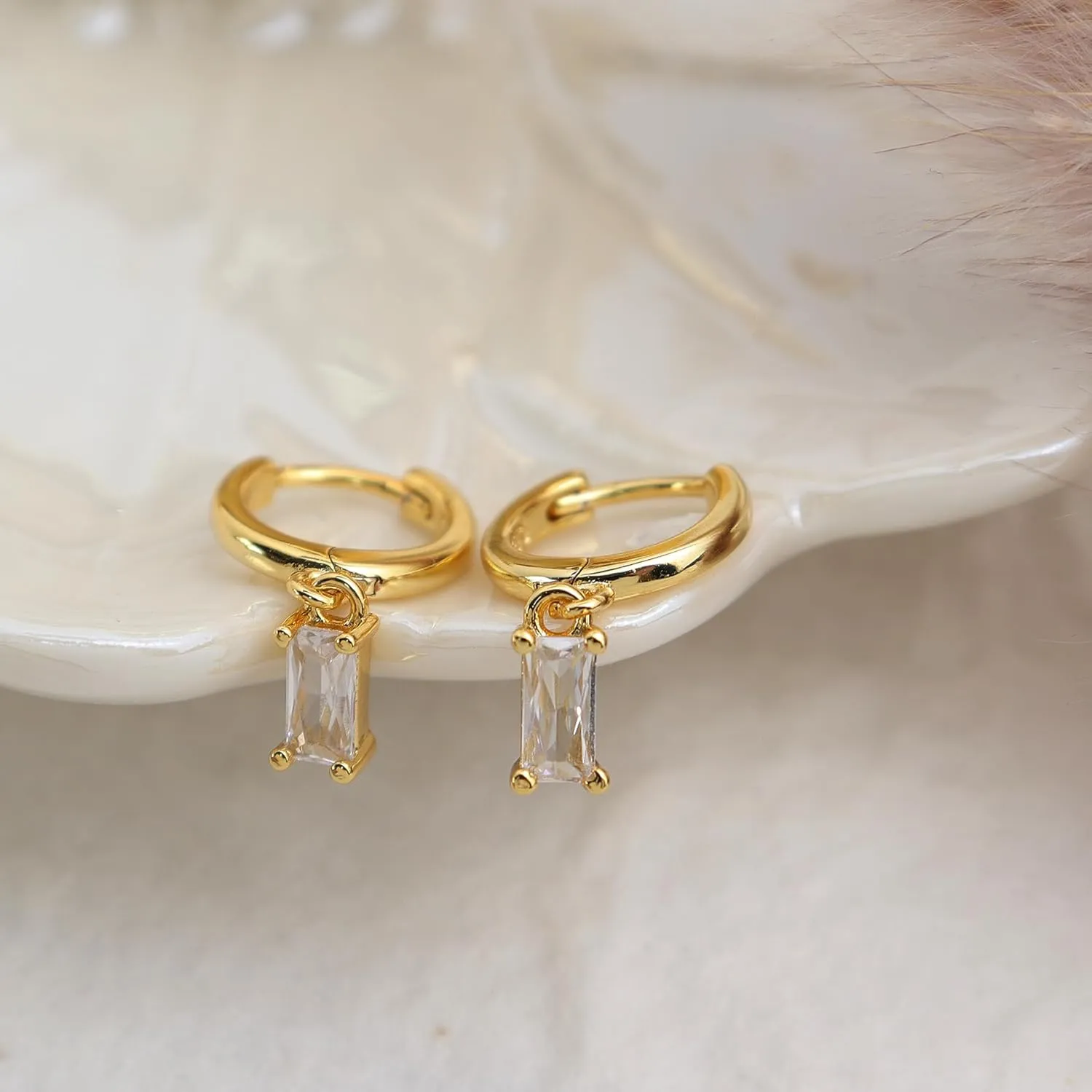 Small Gold Silver Hoop Earrings for Women, Dainty Square Rhinestone Lightweight Rectangle Multicolor Crystal Birthstone Dangling Huggie Earing Prom Jewelry Gift