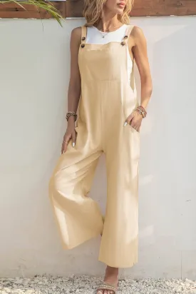 Solid Color Button Closure Pocketed Jumpsuits