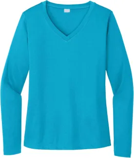 SPORT-TEK Women's Long Sleeve PosiCharge Competitor V-Neck Tee | Workout T-Shirt for Spring & Summer Fashion