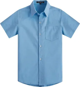 Spring&Gege Boys' Short Sleeve Dress Shirts Formal Uniform Woven Solid