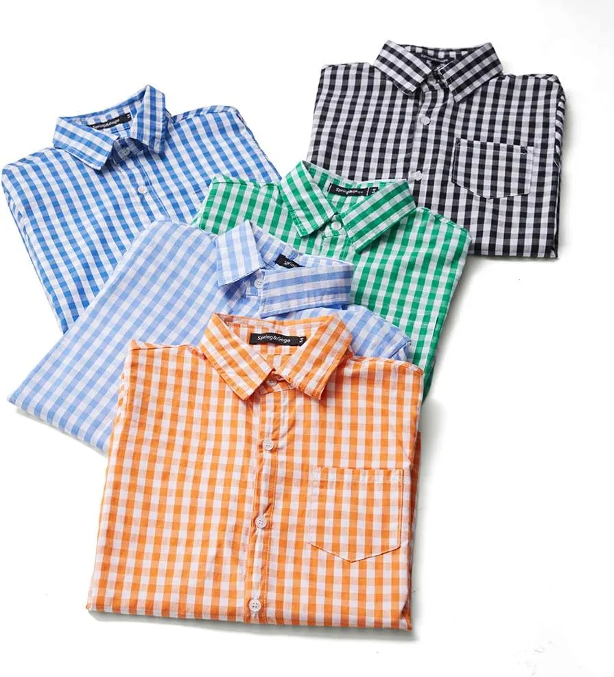 Spring&Gege Boys' Short Sleeve Dress Shirts Formal Uniform Woven Solid