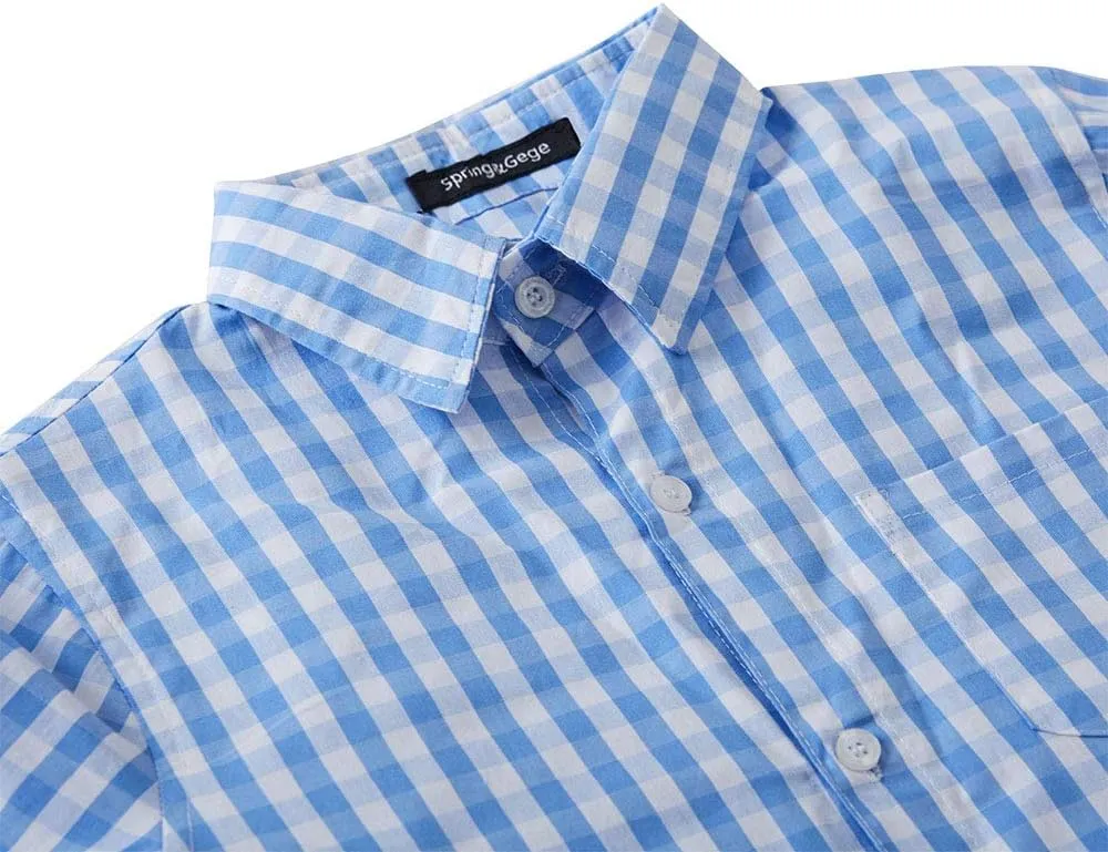 Spring&Gege Boys' Short Sleeve Dress Shirts Formal Uniform Woven Solid
