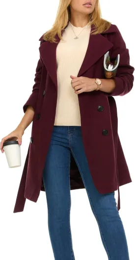 Steve Madden Trench Coat for Women ?C Double-Breasted Long Winter Faux Wool Coat