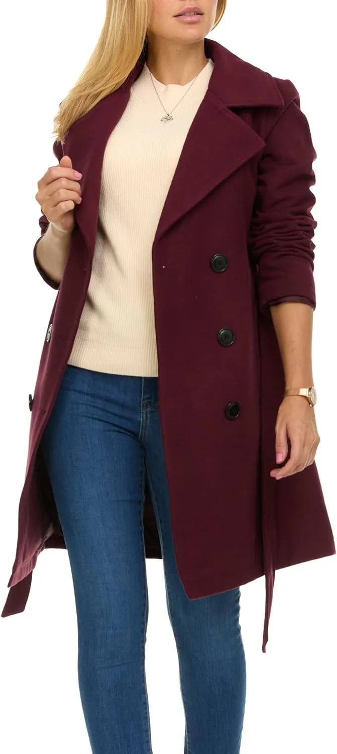 Steve Madden Trench Coat for Women ?C Double-Breasted Long Winter Faux Wool Coat