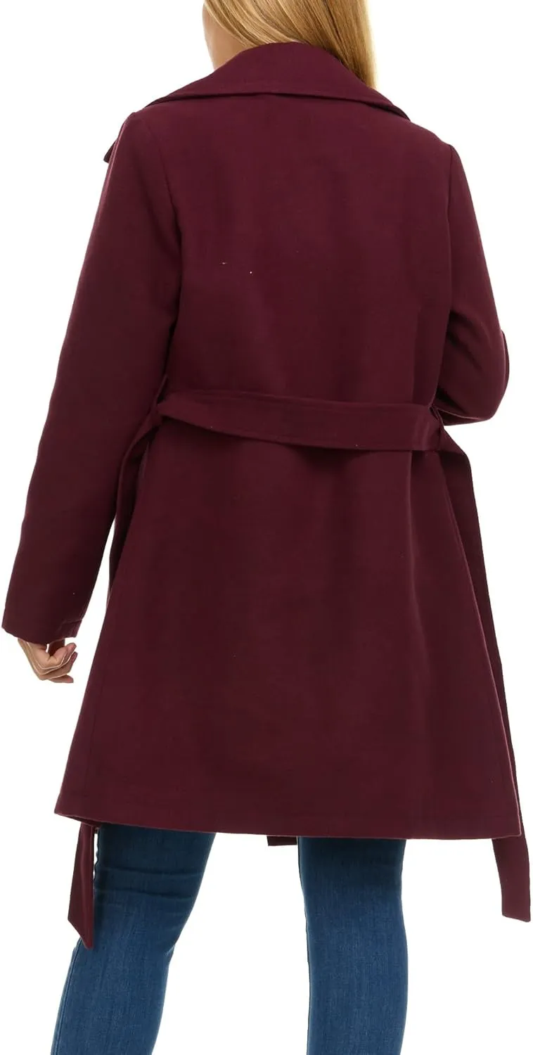 Steve Madden Trench Coat for Women ?C Double-Breasted Long Winter Faux Wool Coat