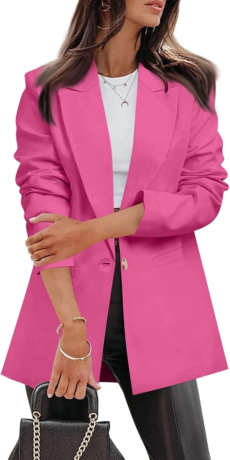Summer Blazers for Women Lightweight Long Sleeve Lapel Single Breasted Suit Jacket Business Casual Outfit with Pocket