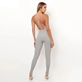 Summer Casual Sport Fitness Streetwear Jumpsuit Sexy V Neck Backless Skinny Elastic Jumpsuit Yoga Outfit