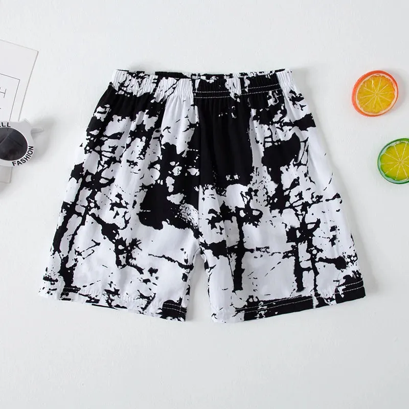 Summer children's color printing thin beach shorts boys and girls casual and comfortable pants elastic waist cute shorts.