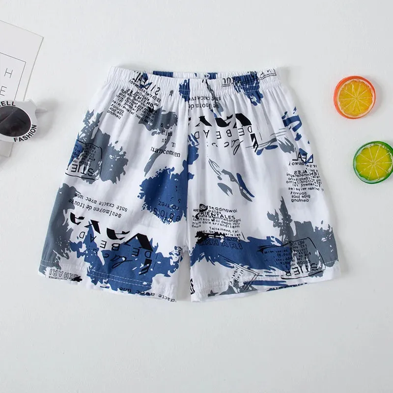 Summer children's color printing thin beach shorts boys and girls casual and comfortable pants elastic waist cute shorts.