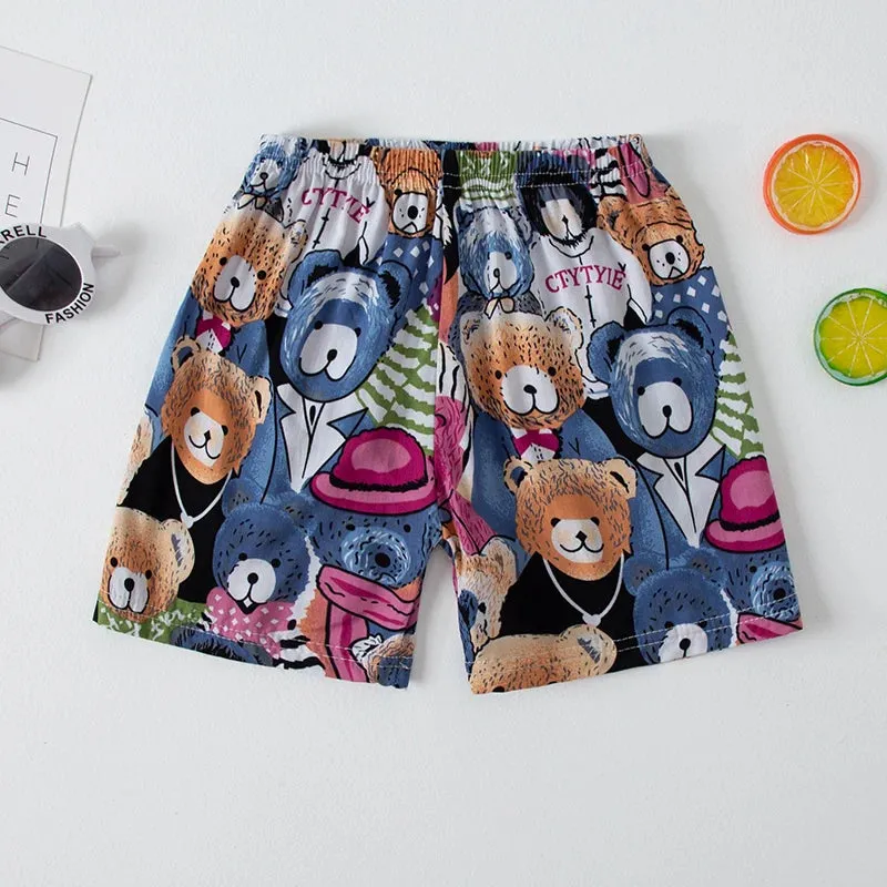 Summer children's color printing thin beach shorts boys and girls casual and comfortable pants elastic waist cute shorts.