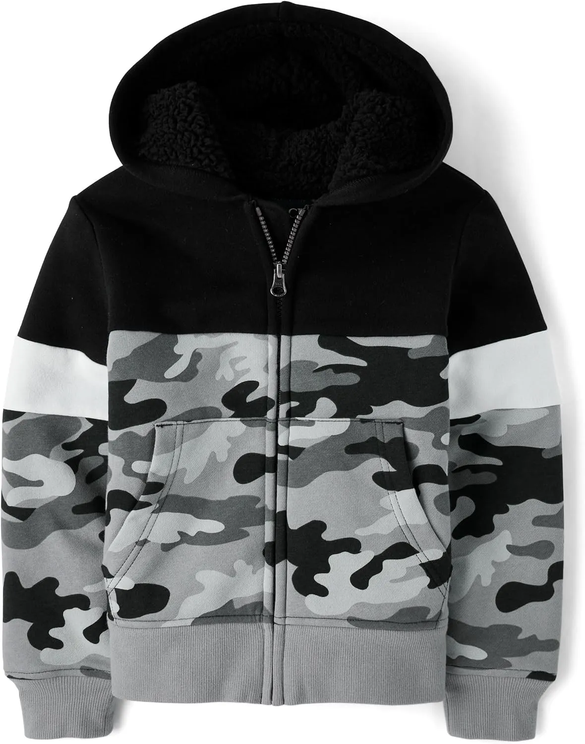 The Children's Place Boys' Long Sleeve, Sherpa Lined, Zip-Front Hoodie Sweatshirt