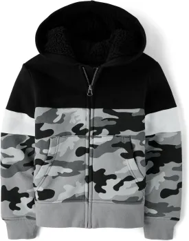 The Children's Place Boys' Long Sleeve, Sherpa Lined, Zip-Front Hoodie Sweatshirt