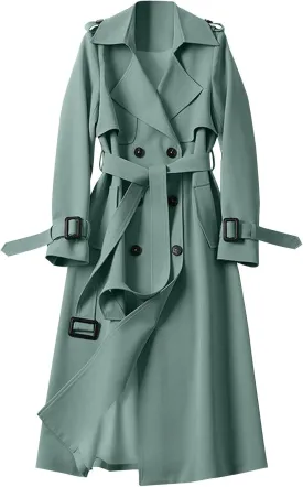 Trench Coat Women Long Double Breasted Jackets Classic Elegant Windproof Lapel Overcoat with Belt Fall Winter Outwear