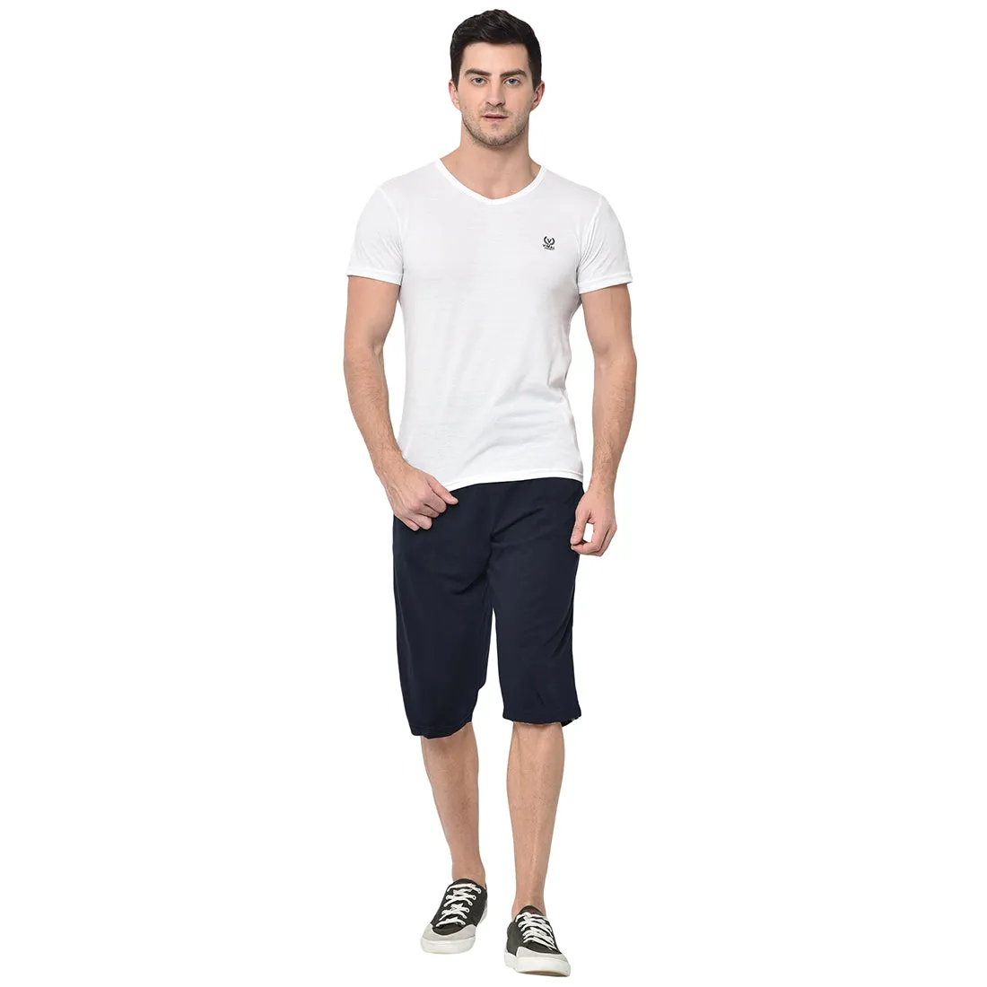 Vimal Jonney Cotton Blended Regular Fit Navy Blue 3/4th Capri For Men