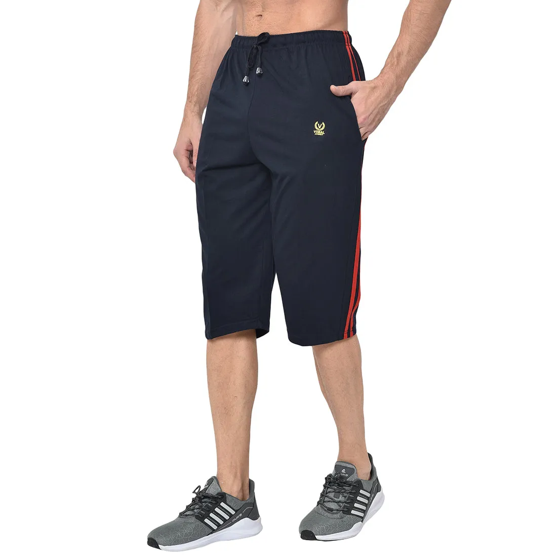 Vimal Jonney Cotton Blended Regular Fit Navy Blue 3/4th Capri For Men