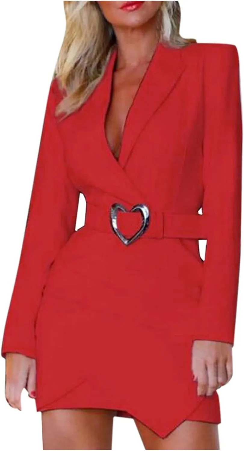 Women Suit Dress Fashion Bodycon Business Skirt Slim Hip Skirt Lapel Long Sleeve Casual Work Formal Dress Blazer