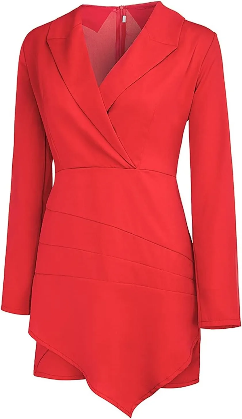 Women Suit Dress Fashion Bodycon Business Skirt Slim Hip Skirt Lapel Long Sleeve Casual Work Formal Dress Blazer