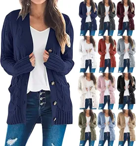 Women's Cardigan Chunky Open Front Button Sweaters with Pockets Loose Slouchy Oversized Fall Outerwear Coat