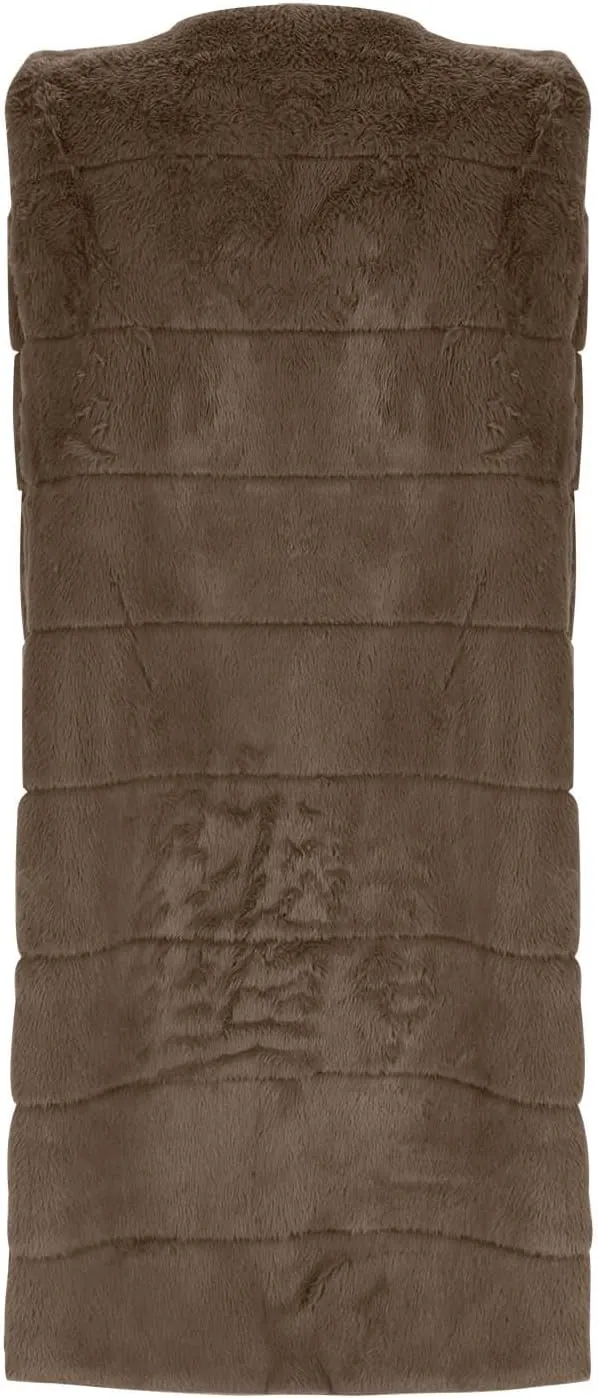 Womens Faux Fur Long Vest Open Front Sleeveless Fluffy Jackets Luxury Knee Length Winter Fashion Cardigans