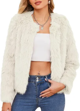 Zando Womens Fur Coat Long Sleeve Pockets Cropped Jacket Women Outwear Warm Winter Coats for Women Fleece Fur Jacket 2025
