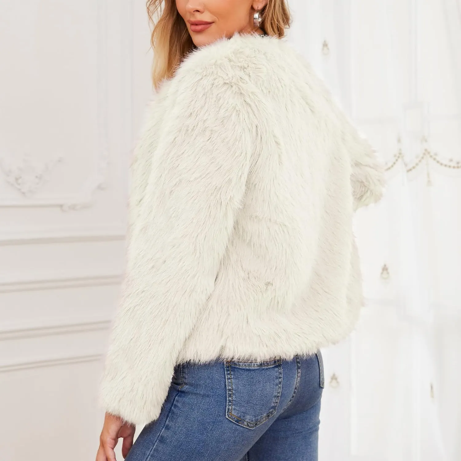 Zando Womens Fur Coat Long Sleeve Pockets Cropped Jacket Women Outwear Warm Winter Coats for Women Fleece Fur Jacket 2025